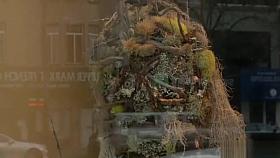 Tied brunette fucked in flower shop