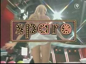 Hot blonde TV presenter in upskirt action.