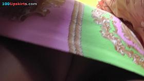 Lilac belt up petticoat of bus passenger