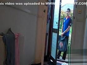 Housewife reveals her naked body to delivery boy