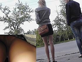 Blond with skinny legs constricted up petticoat