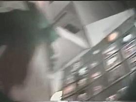 Slutty looking girl in short skirt on the upskirt night footage