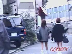 Two guys prey on Asian panties like amateur skirt sharks