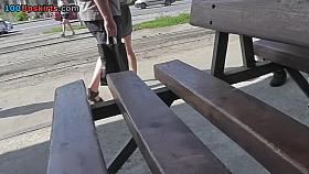 Spectacular bus stop upskirt