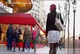 Fashionable hottie in heels and pantyhose on the street