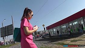 Brunette girl in black panties caught on upskirt cam
