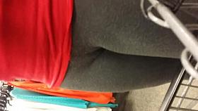 Cameltoe out at the shoe store. Short