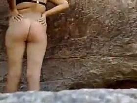 Quick voyeur sex action with hot blonde in the open air