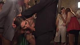 Public orgy fuck of two slaves