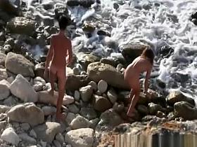 Skinny guy fucks girlfriend in rocky seashore