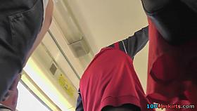 Red head girl wears classic pants in upskirting video