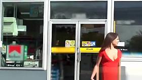 Babe gets a kick from upskirt teasing in public