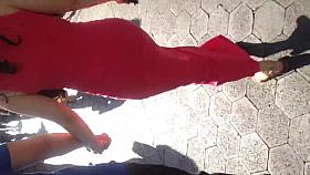 Tattoo on sexy Asian booty see thru dress