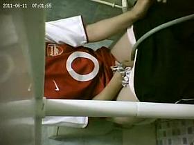 Sporty girl pissing in an old wc