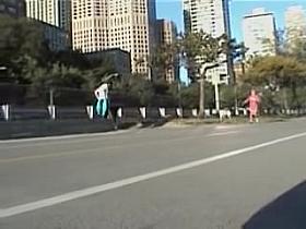 Girl in black pants bends over for candid butt show 03zk