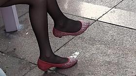 Candid Teen Legs and Feet in Sheer Black Nylons