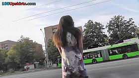 Skinny gal is in a-line skirt in accidental upskirt vid