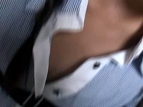Asian teen brunette downblouse nip slip