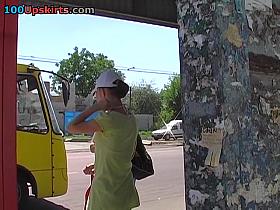 Sporty hottie flashes panty up the petticoat