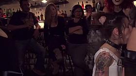 Mistress gangbangs petite sub in public