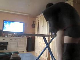 Roommate fucking a girl on the ironing table