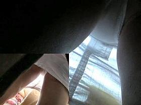 Bus voyeur peek between her legs!