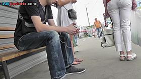 Filming upskirt bus stop action with amateur chick