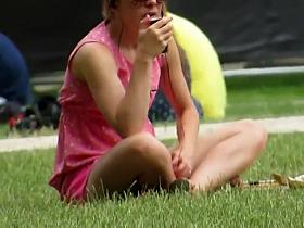 Seagull walks in front of an upskirt