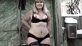 Chunky blonde plays outside