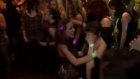 Strippers fucking the girls in audience