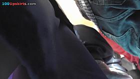 Accidental upskirt shot shows brunette's hot flabby ass