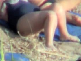 Beach voyeur man spying very fat mature in swimsuit