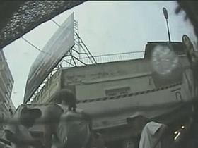 Street candid video with babe with sexy legs