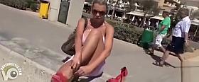 Incredible blonde bombshell flashing and sucking cock in public