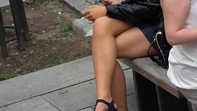 blonde candid crossed legs