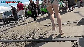 Gentle panties cover sweet pussy in the upskirt clip