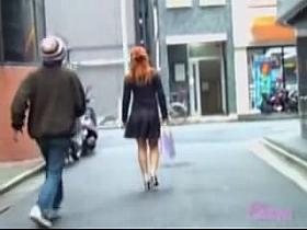 Glamorous red-hot oriental sweetie flashes her ass when her outfit get lifted