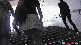 Upskirting vid of dark-haired gal with classic panties