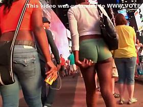 Hot black ass in greenish shorts