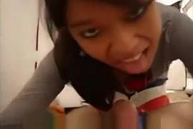 Hot brunette swallows while camping