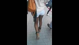 Following a sexy girl with great candid ass and stockings