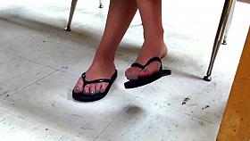 Candid 18yo Feet Flip Flops in Class