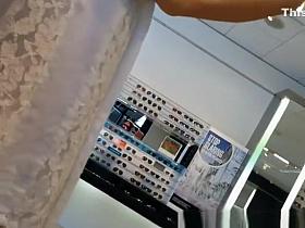 Hot blonde store worker great clevage