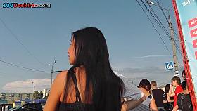 Brunettes costume uncovered her upskirt