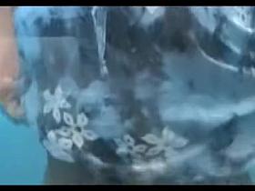 Blonde chick is pouring her tan lined tits with shower water