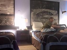 Hot blonde girlfriend threesome in hotel bedroom