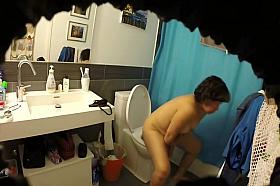 Meaty Hairy Asian Milf Wife Exposed in Bathroom