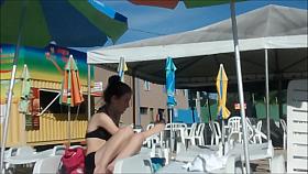 Two young not sisters in waterpark