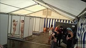 Naked actresses in public shower cabins