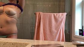 little sister spied on glass shower - super young titties